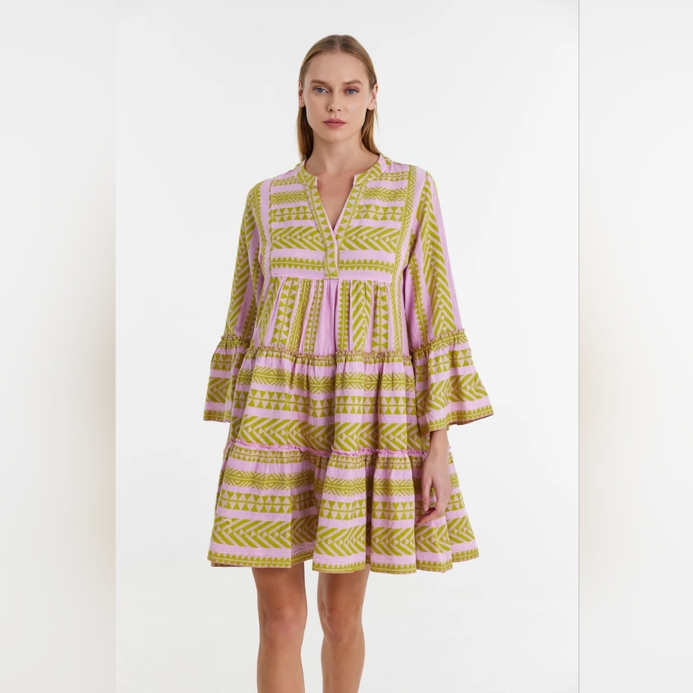 Devotion Twins Midi Dress Green Pink NWT Sz S - Picture 1 of 11